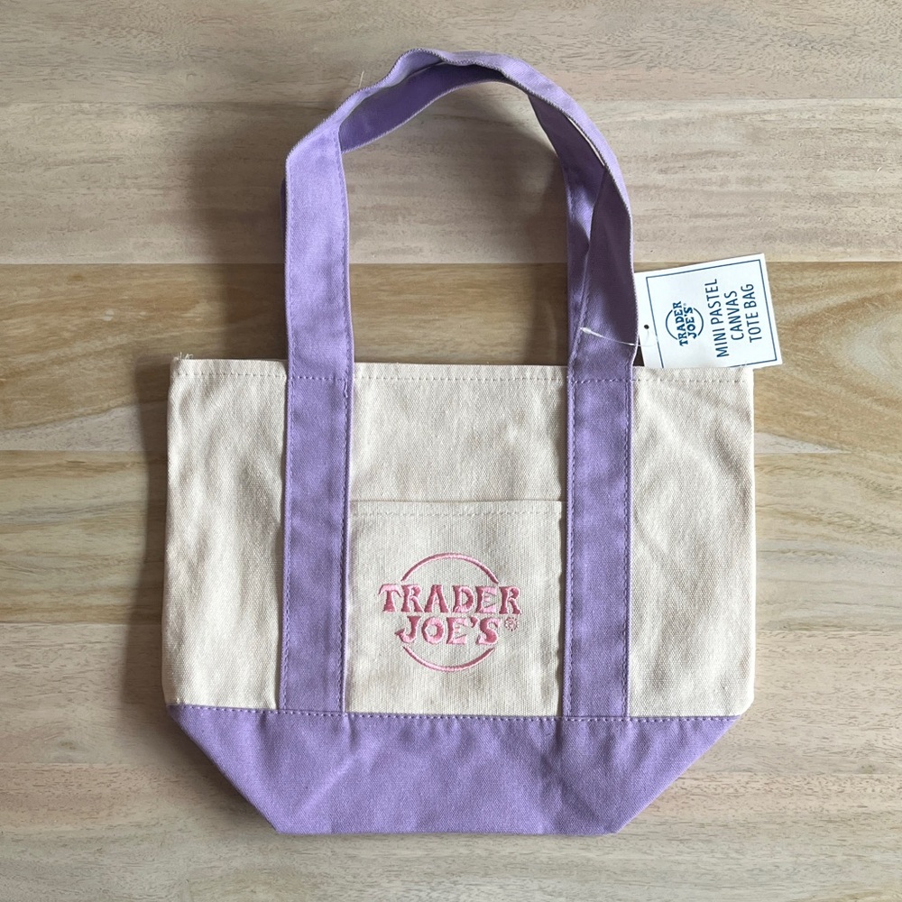 NWT Trader Joe's Mini Canvas tote bag in lavender color